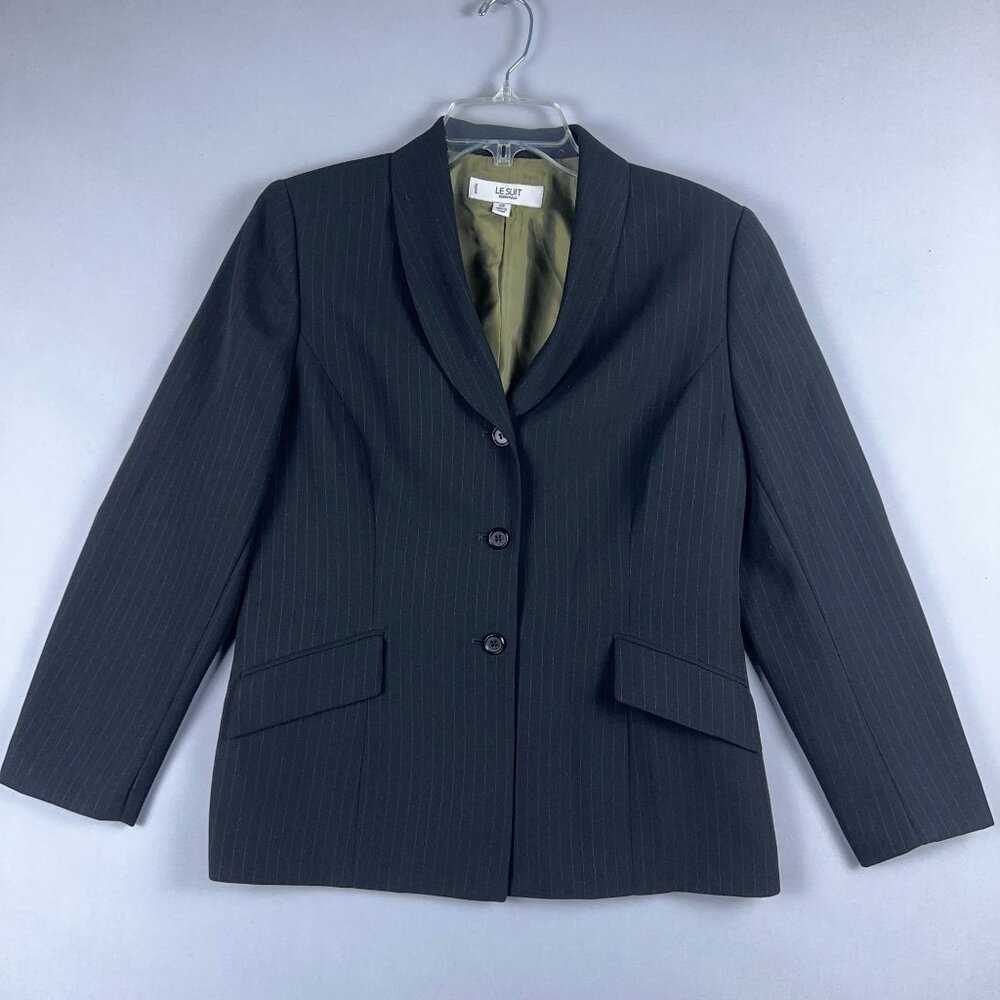 Le Suit Essentials Stripe Blazer Coat Womens Size 10 Petite Single Breasted Blue
